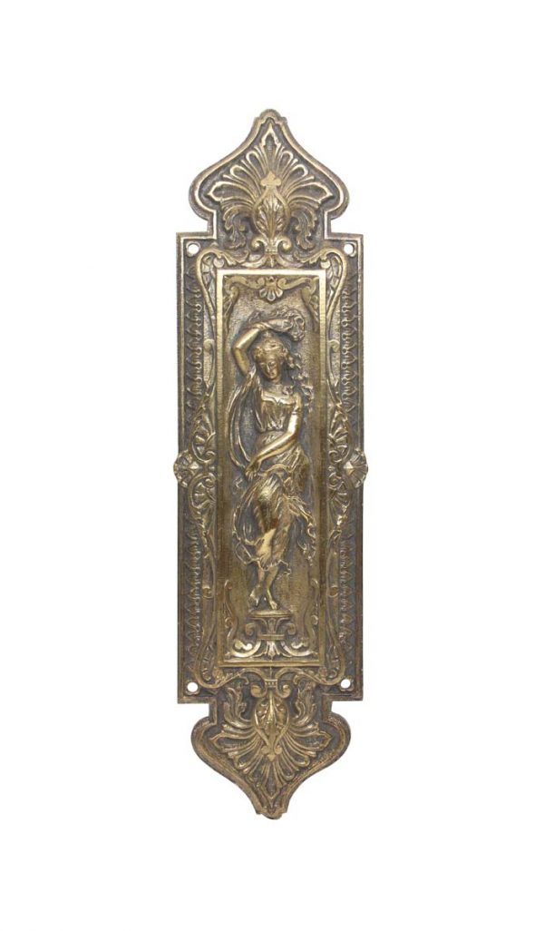 Applique - Antique Brass Art Nouveau Figural Woman Applique Door Plate