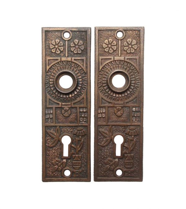 Back Plates - Pair of Aesthetic 5.125 in. Bronze Antique Door Back Plates