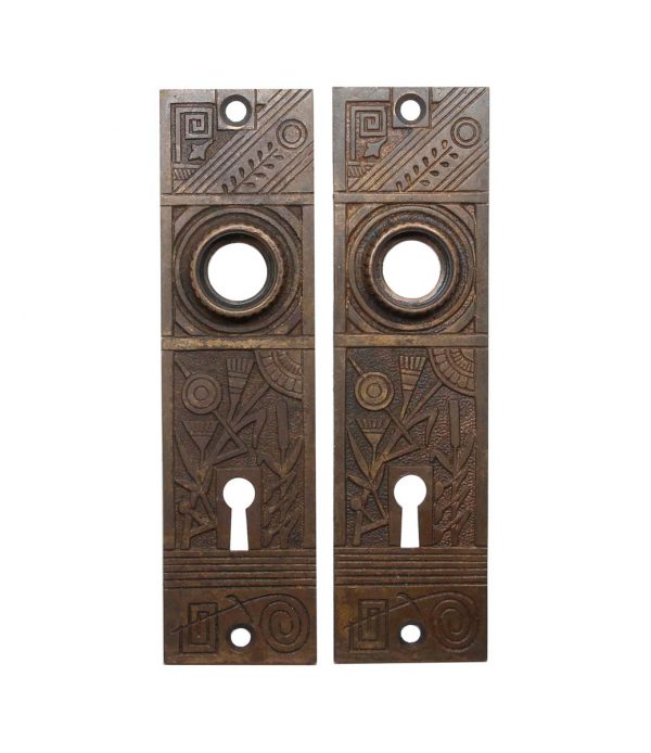 Back Plates - Pair of Antique Aesthetic 5.625 in. Bronze Door Back Plates