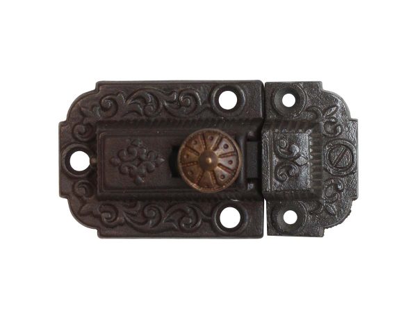 Cabinet & Furniture Latches - Antique Victorian Cast Iron 3 in. Cabinet Latch with Brass Knob