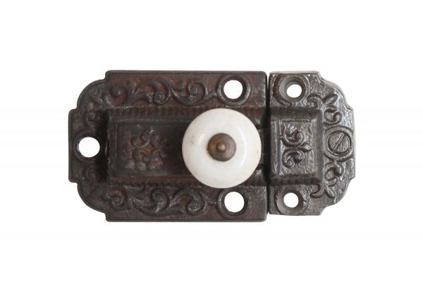 Cabinet & Furniture Latches - Victorian Cast Iron 3 in. Cabinet Latch with Porcelain Knob