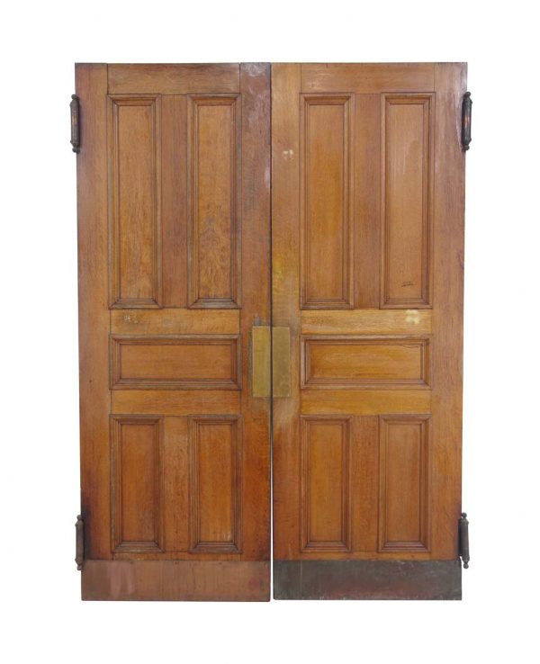 Commercial Doors - Antique 5 Pane Quarter Sawn Oak Swinging Double Doors 91.75 x 65