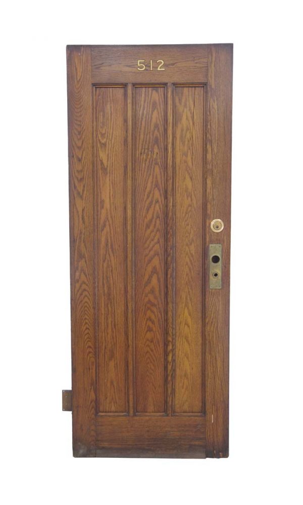 Entry Doors - Antique 3 Pane Oak Institution Entry Door 80.75 x 31.75