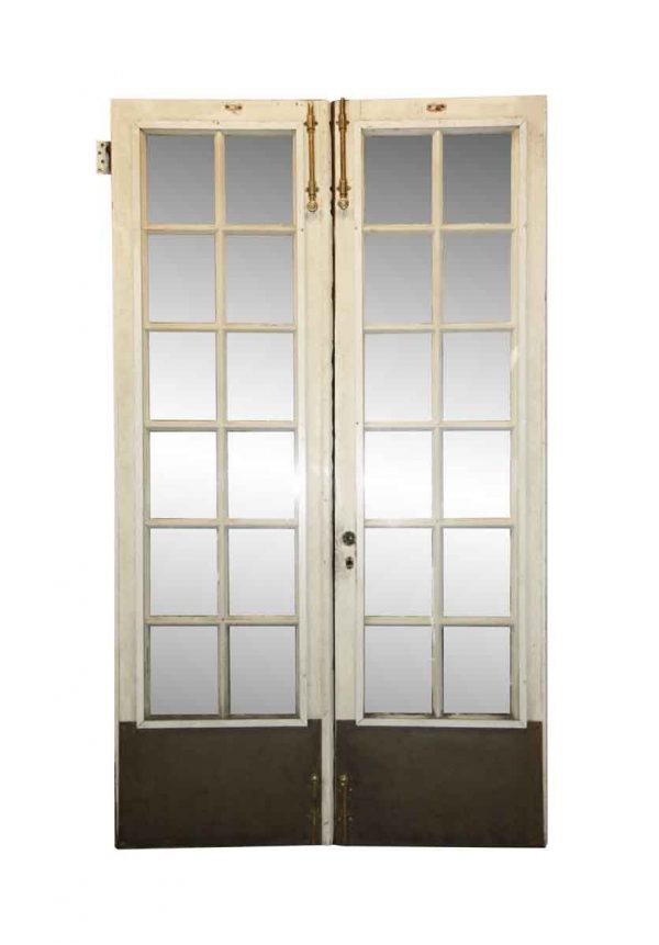French Doors - Antique 12 Lite White French Double Doors 83.5 x 46.25