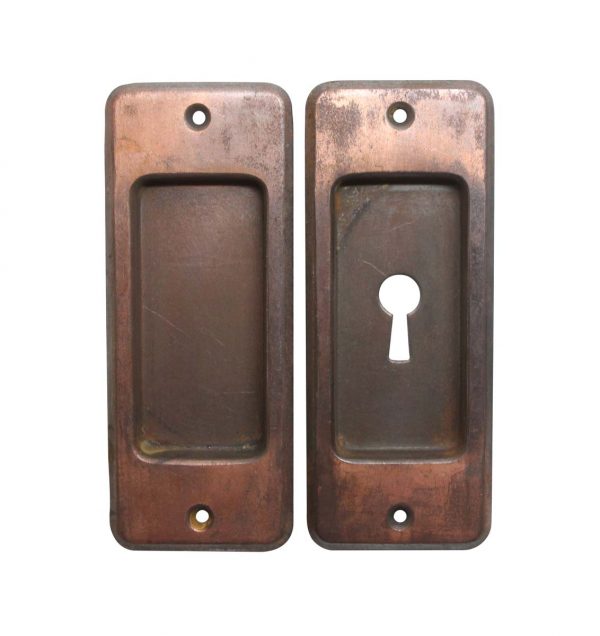 Pocket Door Hardware - Antique Classic Pair of Steel Pocket Door Recessed Plates