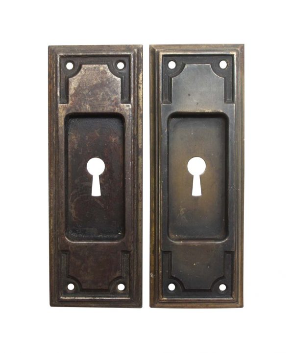 Pocket Door Hardware - Pair of Traditional Brass & Steel Pocket Door Recessed Plates