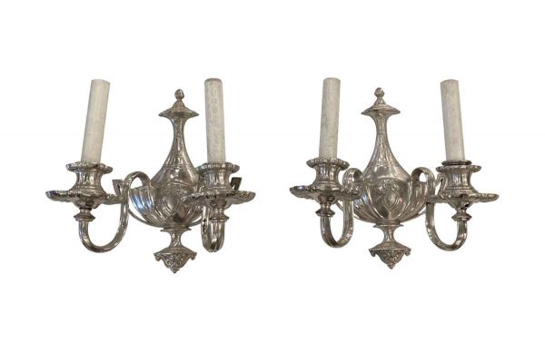 Sconces & Wall Lighting - Restored Victorian Silver Plated Cast Brass 2 Arm Wall Sconces