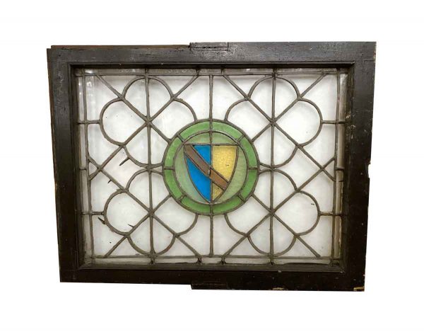Stained Glass - Leaded Stained Glass Shield Motif Quatrefoil Window 31.5 x 25