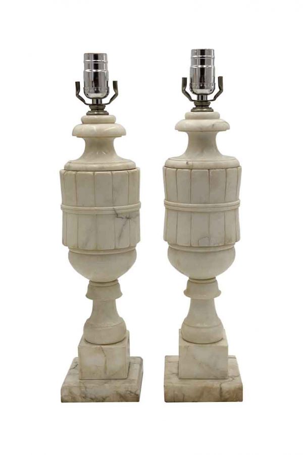 Table Lamps - 1920s Restored Pair of Art Deco White Alabaster Table Lamps