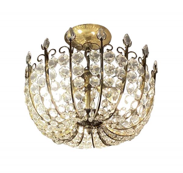 Up Lights - Crystal Jeweled Brass Bagues Style Semi Flush Pendant Light