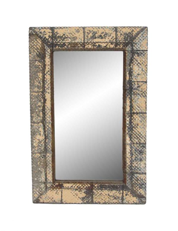 Antique Tin Mirrors - Handcrafted Honeycomb Tin Frame Tan Gray Mirror