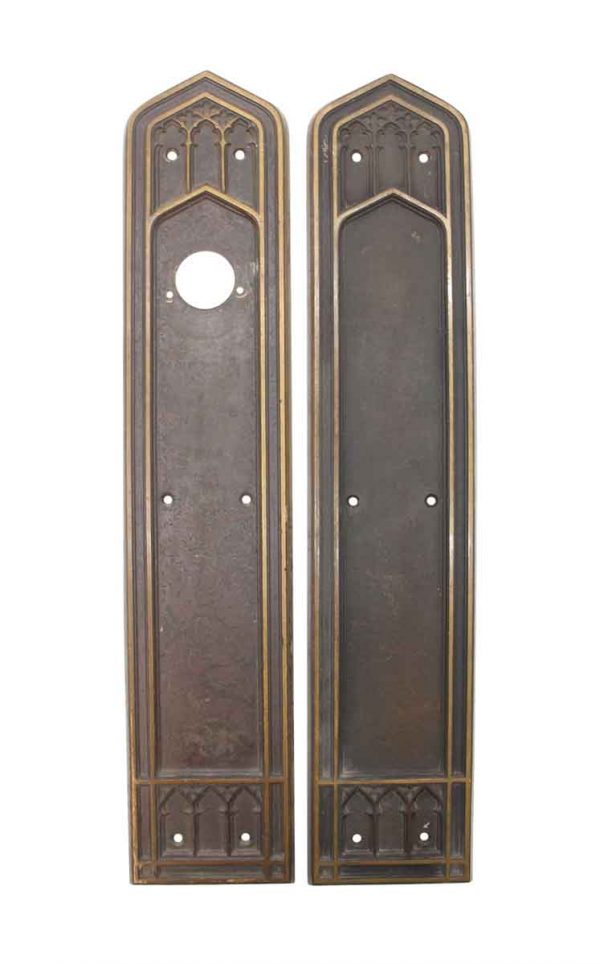 Push Plates - Pair of 18 in. Bronze Corbin Gothic Door Push Plates