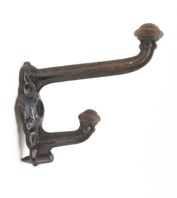 Single Hooks - Antique Cast Iron Black Ornate Double Arm Hook