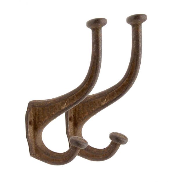 Single Hooks - Pair of Ornate Cast Iron Double Arm Wall Hooks