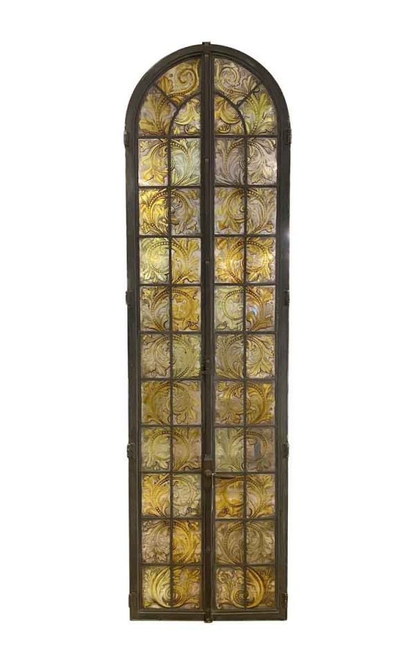 Stained Glass - Antique Bronze Arched Top Stained Glass Casement Window