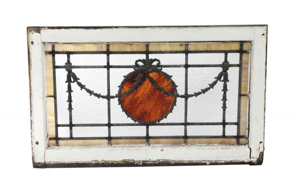 Stained Glass - Antique Stained Glass Tulip Leaded Transom Window 34 x 21