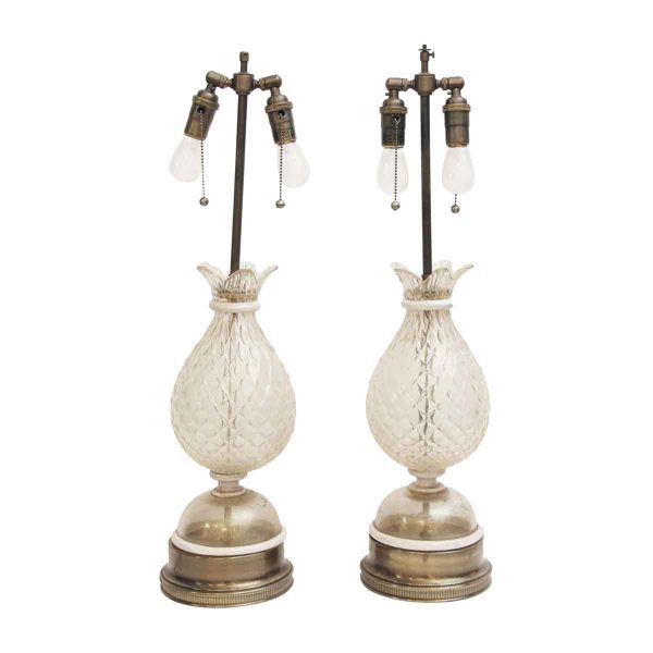 Table Lamps - Pair of Gold Flecked Murano Glass Table Lamps