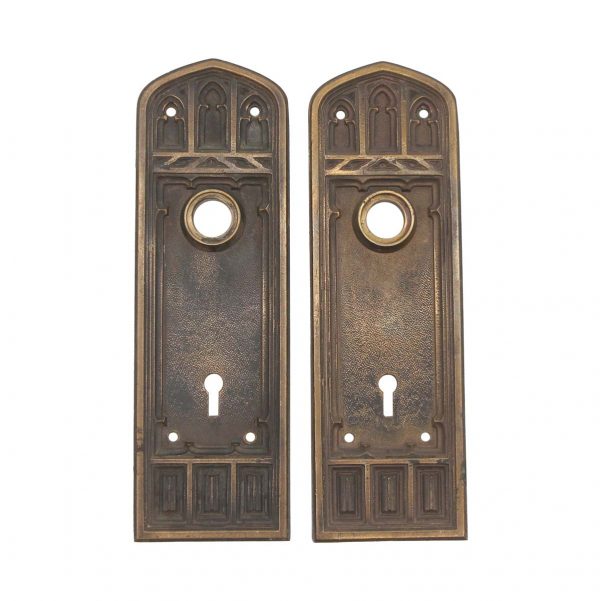 Back Plates - Pair of Antique 8.5 in. Gothic Bronze Sargent Door Back Plates