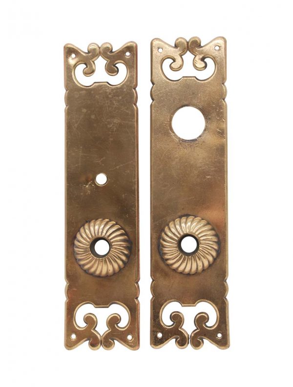 Back Plates - Pair of Antique Brass Fluted Door Back Plates