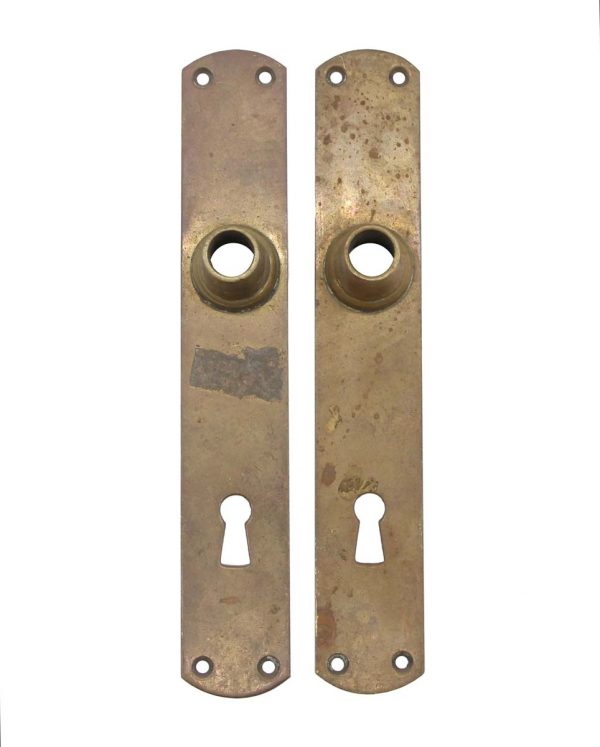 Back Plates - Pair of Traditional Brass French Door Back Plates with Deep Collar