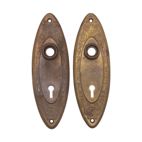 Back Plates - Victorian Brass Pair of 7 in. Oval Door Back Plates