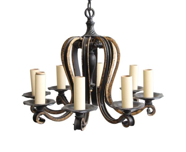 Chandeliers - Restored Wrought Iron 8 Arm Chandelier with Gold Detail