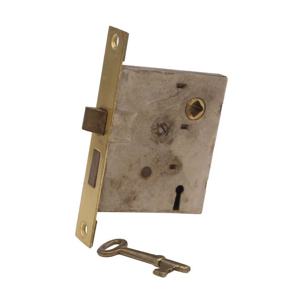 Door Locks - Vintage Steel Passage Mortise Door Lock with Brass Faceplate