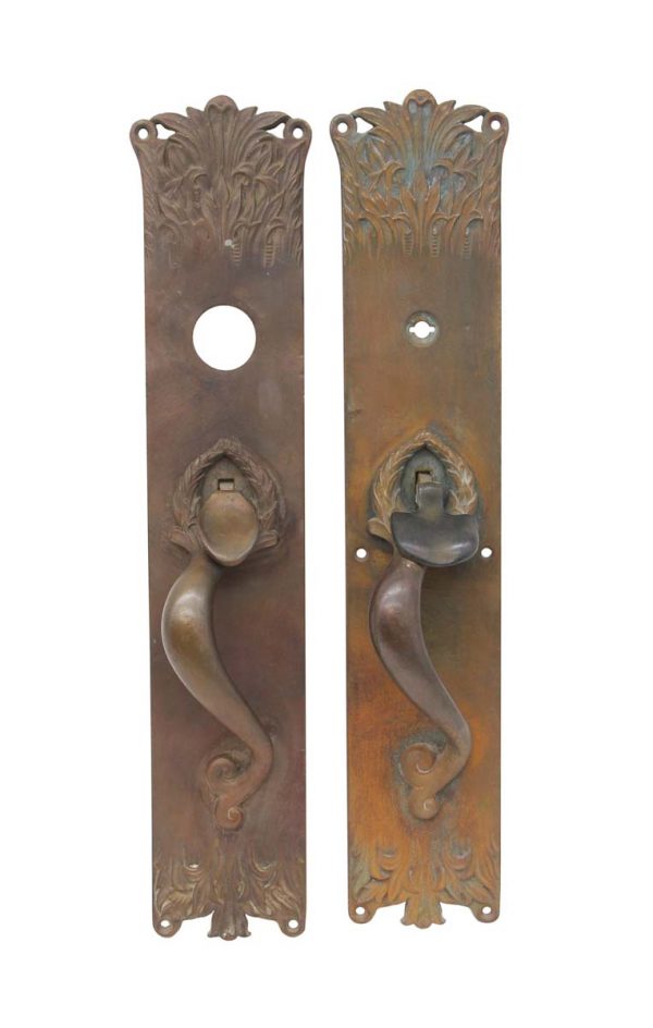 Door Pulls - Pair of Antique Romanesque Bronze 16.5 in. Entry Door Pulls