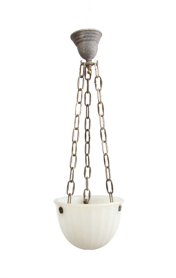 Down Lights - 1920s Fluted Milk Glass Bowl Hanging Pendant Light