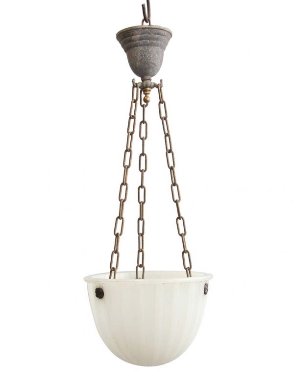 Down Lights - 1920s Fluted Milk Glass Globe with Chains Pendant Light