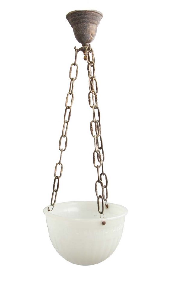 Down Lights - Antique 1920s Milk Glass Chain Pendant Light