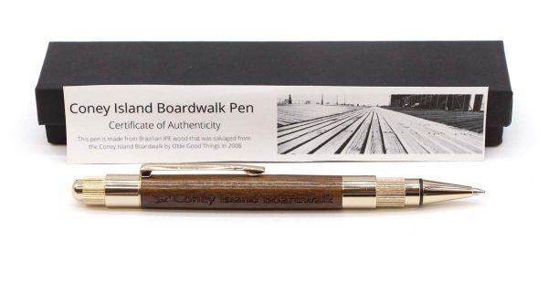 Famous Building Artifacts - Coney Island Boardwalk Brazilian Ipe Wood Pen with Brass Finish