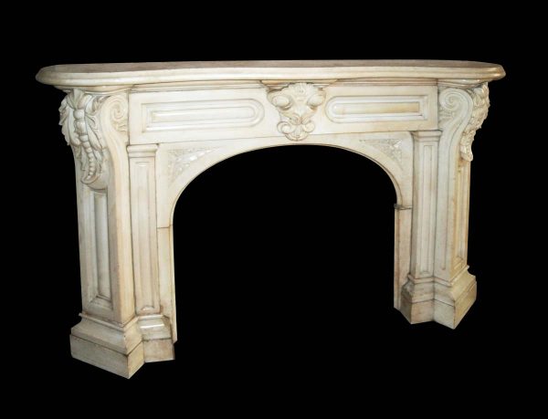 Mantels - 19th Century Heavily Carved Statuary White Marble Mantel