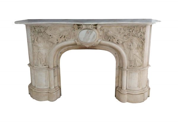 Mantels - Intricately Carved Marble Mantel with Figural & Foliage Design