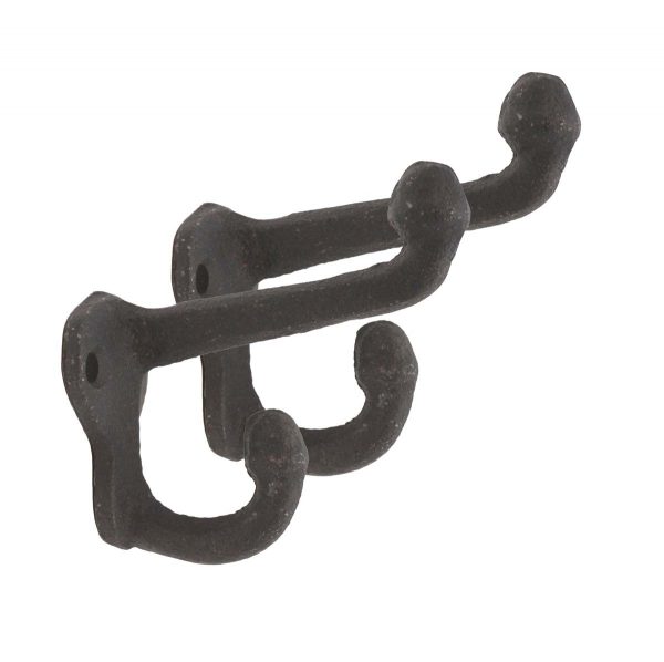 Single Hooks - Pair of Antique Cast Iron Double Arm Acorn Wall Hooks