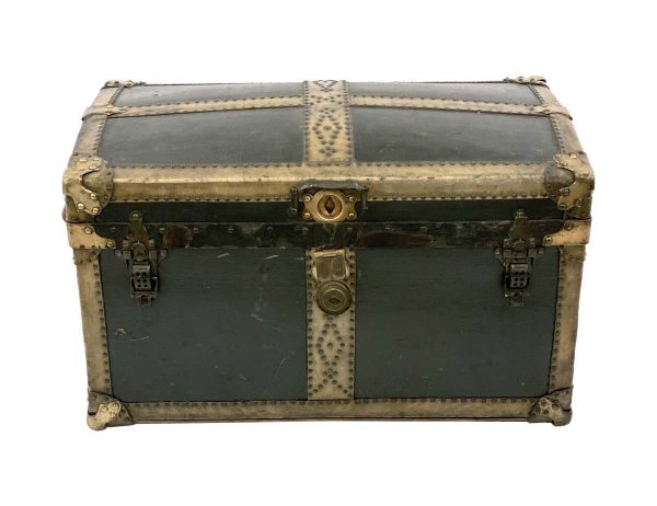 Trunks - 1880s Riveted Captain's Trunk with Leather Straps & Brass Trim