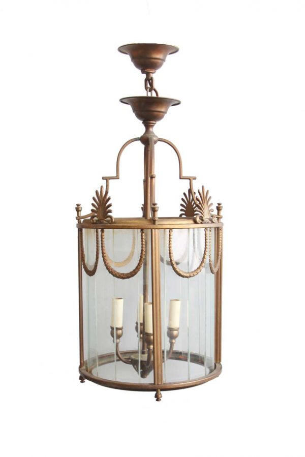 Wall & Ceiling Lanterns - 1920s Neoclassical Bronze 4 Light Lantern with Slatted Glass