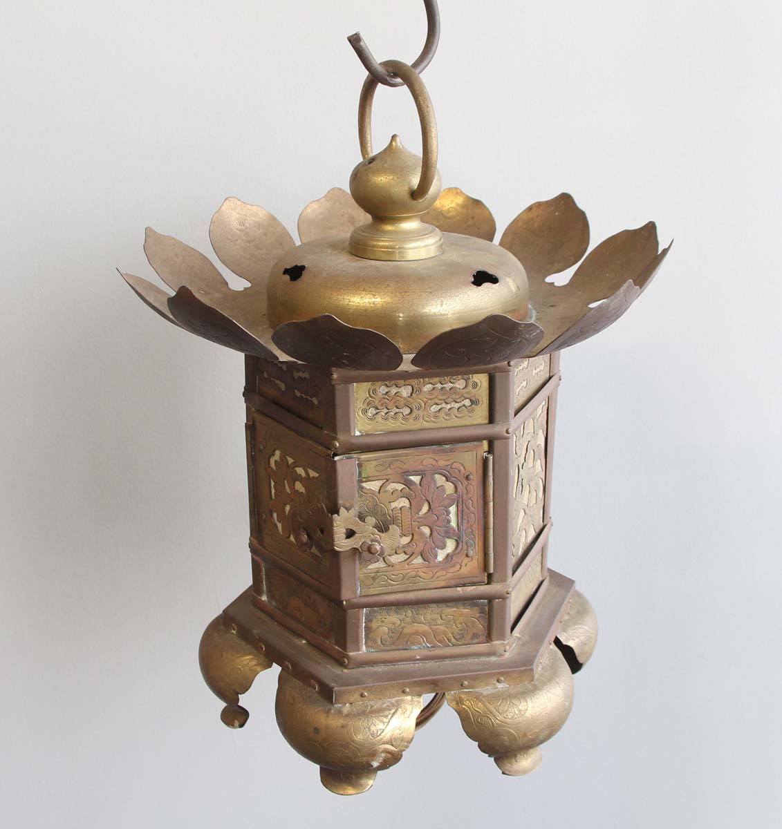 Vintage Stamped & Etched Brass Oriental Hanging Lantern | Olde Good Things