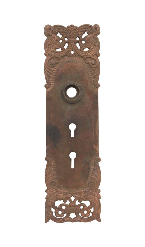 Back Plates - Antique 9.625 in. Bronze 'Portulaca' Double Keyhole Entry Back Plate