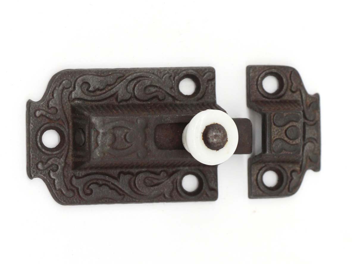 Victorian 3.375 in. Cast Iron Latch with Porcelain Knob | Olde Good Things