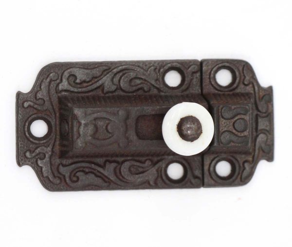 Cabinet & Furniture Latches - Victorian 3.375 in. Cast Iron Latch with Porcelain Knob
