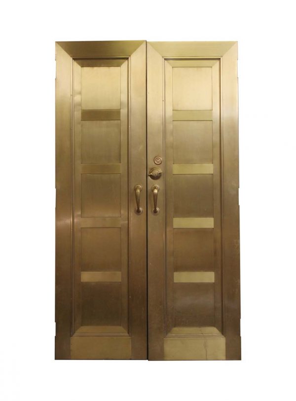 Commercial Doors - 1930s 5 Pane Brass NYC Bank Double Doors 83 x 47.5