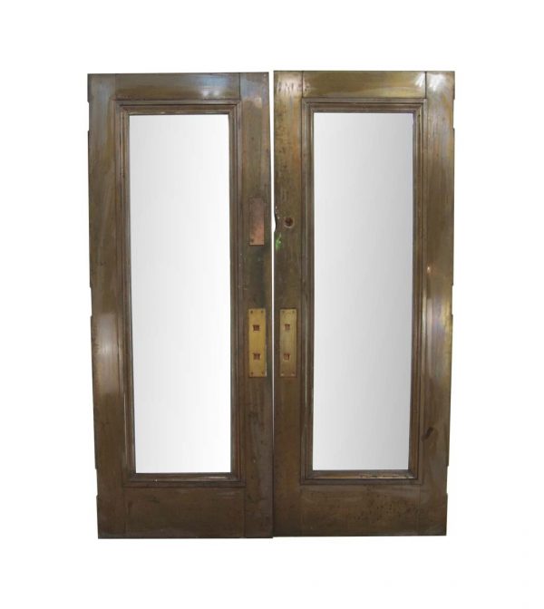 Commercial Doors - Antique 1 Lite Brass Commercial Double Doors 83 x 62.5