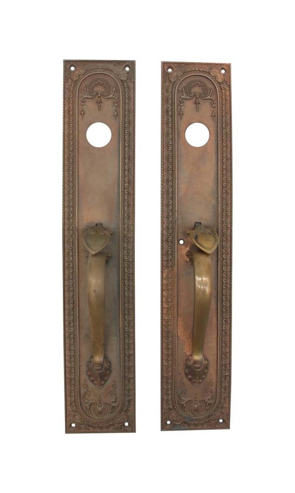 Door Pulls - Pair of Antique 18 in. Neoclassical Copper Entry Bronze Door Pulls