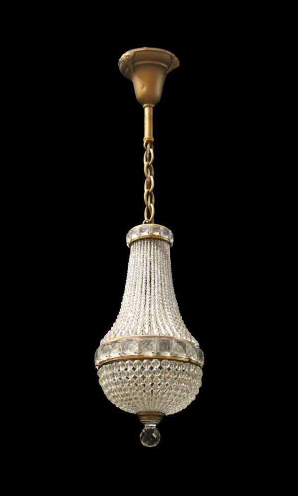 Down Lights - 1920s Rare Petite Empire Crystal Bead Pendant Light