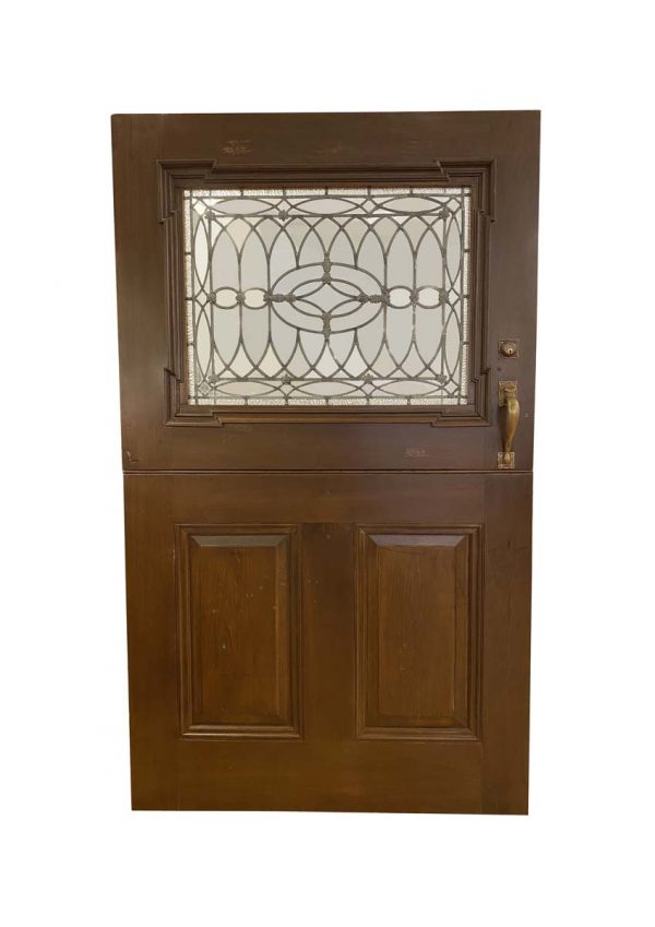 Entry Doors - 1900s Leaded Glass Window 2 Pane Wood Dutch Door 80 x 47.5