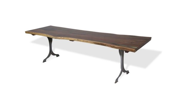 Farm Tables - Walnut Live Edge Table with Brushed Steel Wishbone Legs