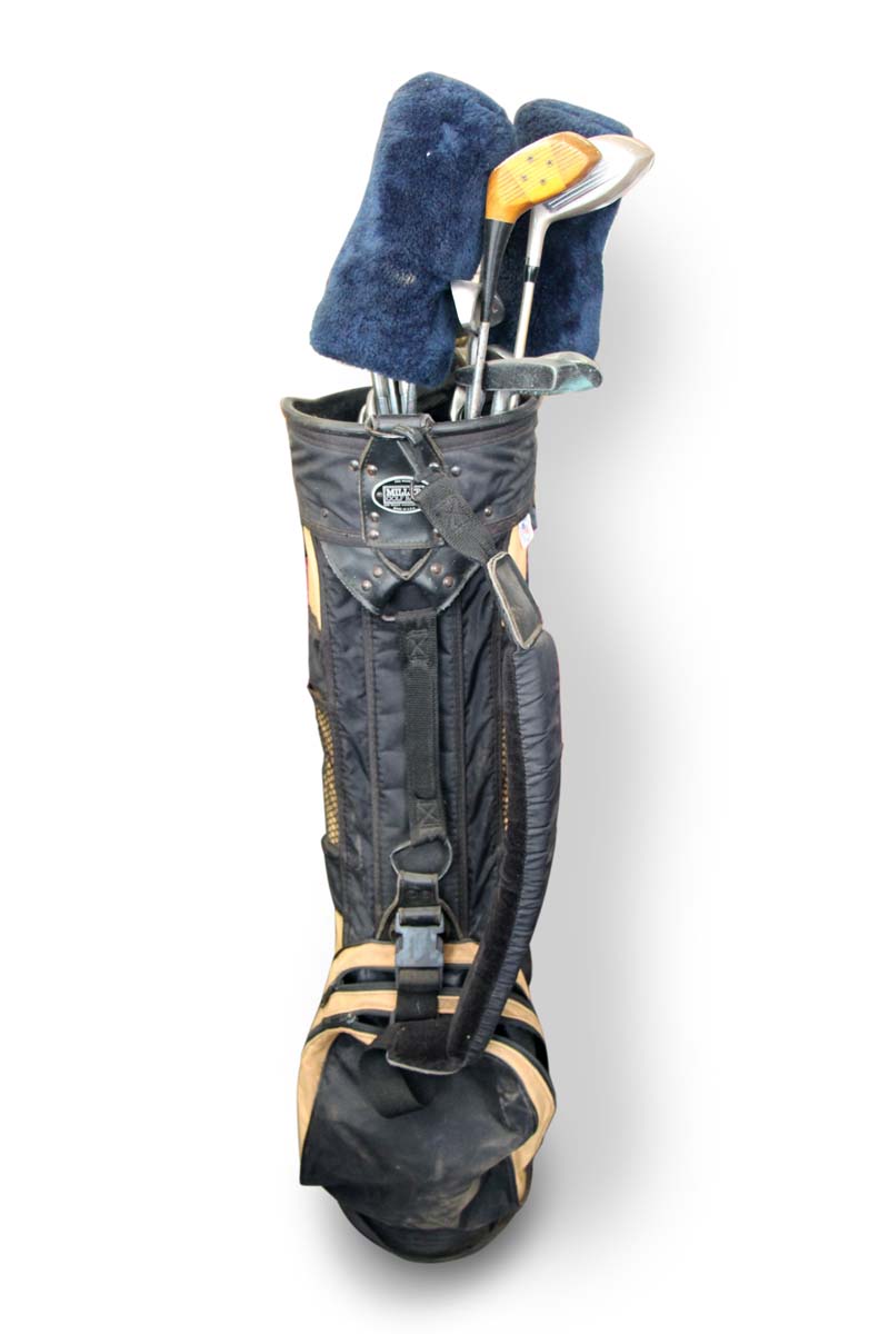 Vintage Golf Bags with Collection of Clubs