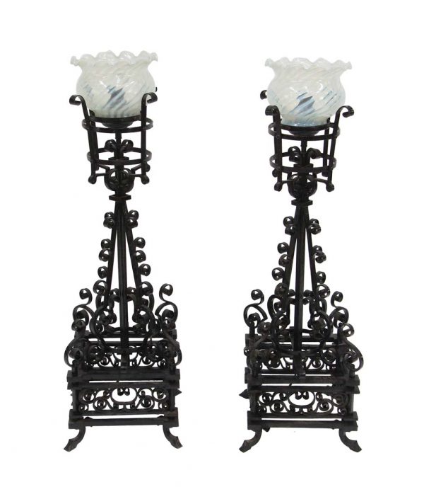Floor Lamps - 19th Century Hand Forged Wrought Iron Floor Lamps