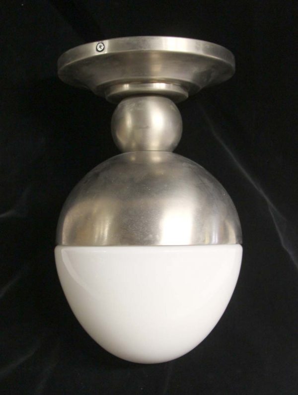 Flush & Semi Flush Mounts - Modern Milk Glass Egg Shaped Globe Nickel Base Flush Mount